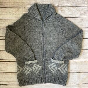 Hand Knit Cowichan Style Zip-Up Hand Knit Sweater | Gray Wool | Women’s L